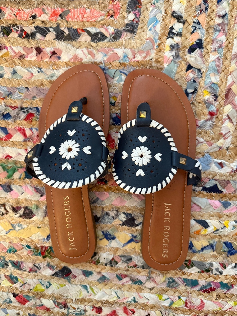 Jack Rogers Navy and white Georgica sandals- 8 1/2 - Picture 1 of 2